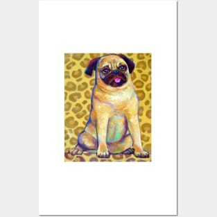 Funky Pug With Cheetah Print Posters and Art